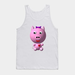 Cute Pink Pig with a Purple Bow Tank Top